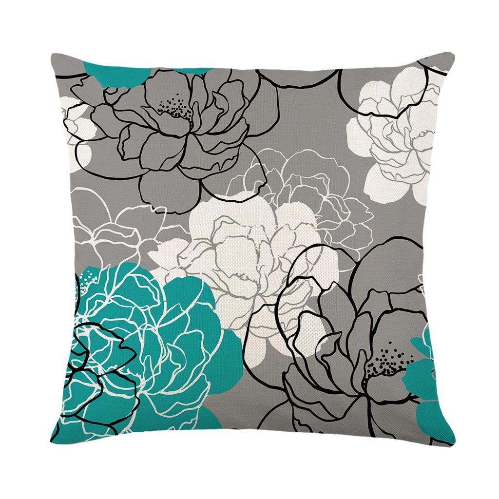 

Flower Waterproof Printed Cushion Cover Oilproof Pillow Case Home Sofa Decor Cyan-D