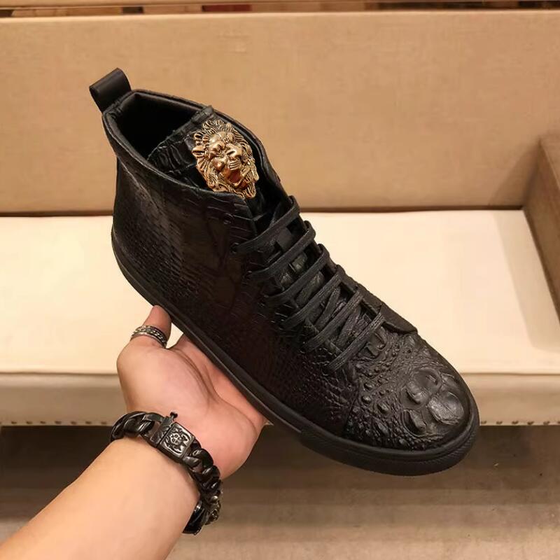 Fashion Leather High-top Sneakers for Men, Luxury Style, Crocodile Pattern, Premium Casual Shoes, Padded for Warmth, Soft Sole A1