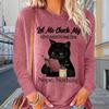 Tops For Women The Cat Reading Print Round Neck Long Sleeve T-shirt Fall Casual Slim Pullover Women's Long Sleeve Top