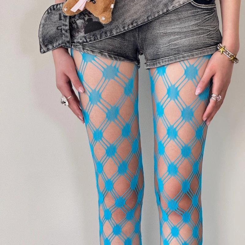 Women's Sexy Three-line Diamond Check Fishnet Tights Summer Thin Version Breathable Highly Elastic Holey Anti-hook Pantyhose