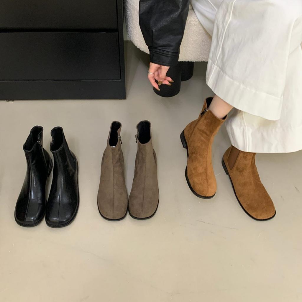 2025 New Autumn and Winter Soft-soled Rear Zipper Niche Low Tube Martin Fashion Women's Short Boots Suede Chelsea Boots