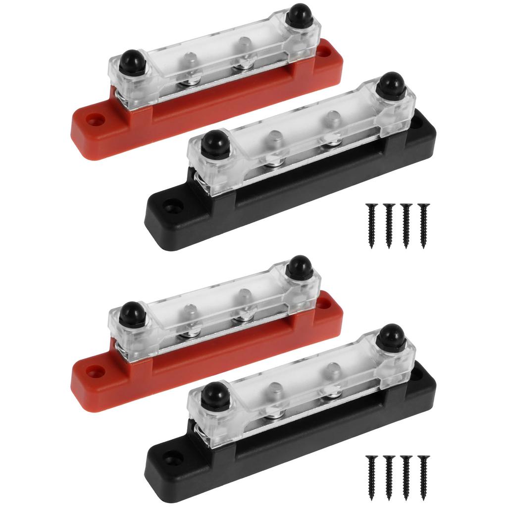 150A 48V M6 Bus Bar Terminal Battery Power Distribution Block with Cover 4Way Terminal Block Positive Negative for Boat RV Truck