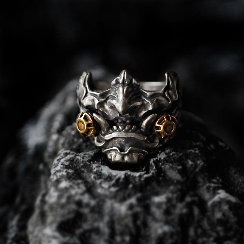 Adjustable Cyberpunk Samurai Mask Ring Men Women Retro Steampunk Fashion Jewelry Accessory