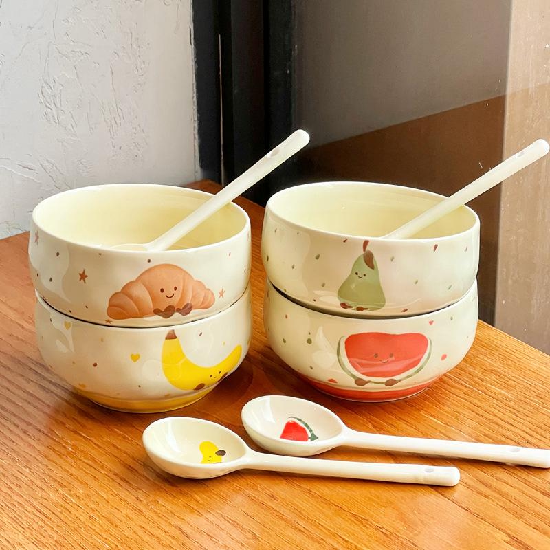 Stoviglie carine in ceramica sottosmalto stile cartone animato Ciotola per riso in ceramica anguria ad alto valore Ciotola piccola Ciotola per zuppe e noodles Ciotola personale speciale