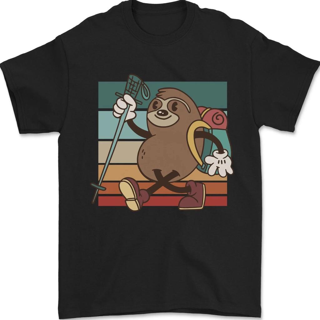 A Funny Hiking Sloth With Walking Gear T-Shirt Size S-4XL
