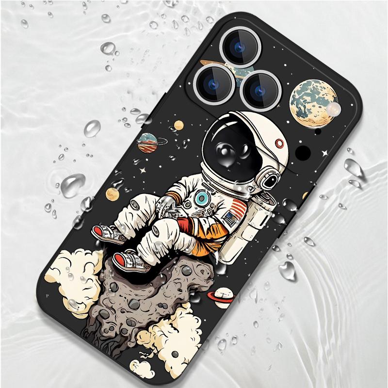 Cartoon Astronaut Pattern Lanyard Case For iPhone 17 Pro Max Funda iPhone 16 15 14 13 Pro Max 11 16E 17E Soft Silicone Cover