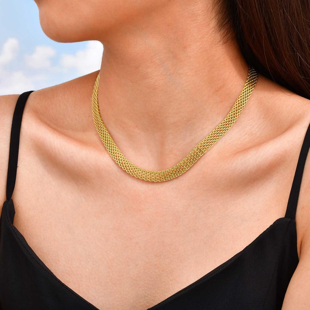 Stainless Steel Mesh Wide Chain Necklace for Women, Sliver/Gold Color 8mm Weave Charm Choker Necklace, Trendy Minimalist Jewelry