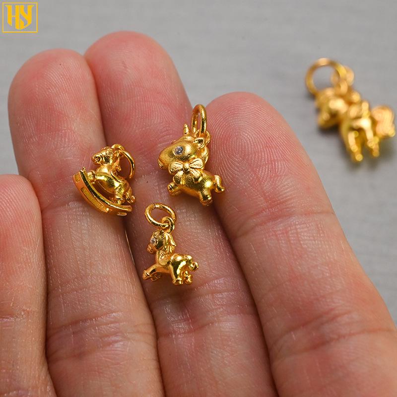 24K Gold-Plated Pure Copper Year of the Horse Unicorn Pendant Charm for DIY Jewelry