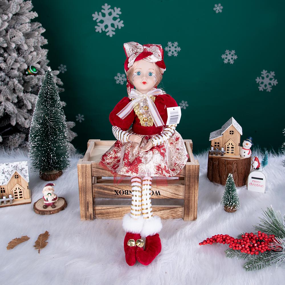 Red-Gold Retro Jester Sitting Christmas Doll