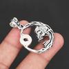 925 Sterling Silver Skull Crescent Moon Pendant Necklace with Garnet Stone for Men & Women Punk Rock Biker Jewelry Gift