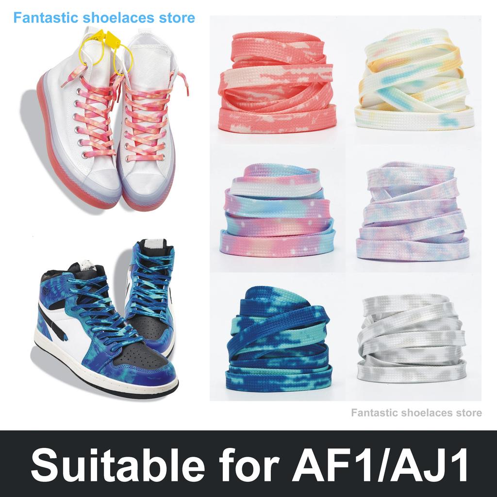 Colorful Tie-dye Flat Shoelaces Fashion AF1/AJ Sports Shoelace Stars Moon Shoelaces for Sneakers Casual Canvas Shoes 0.8CM Width