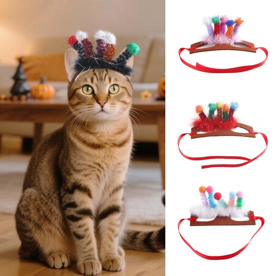 Pet Halloween Hair Accessories for Dogs Cats Furry Twisted Spring Headband Kitten Puppy Cosplay Costume for Halloween Christmas Party Photo Props