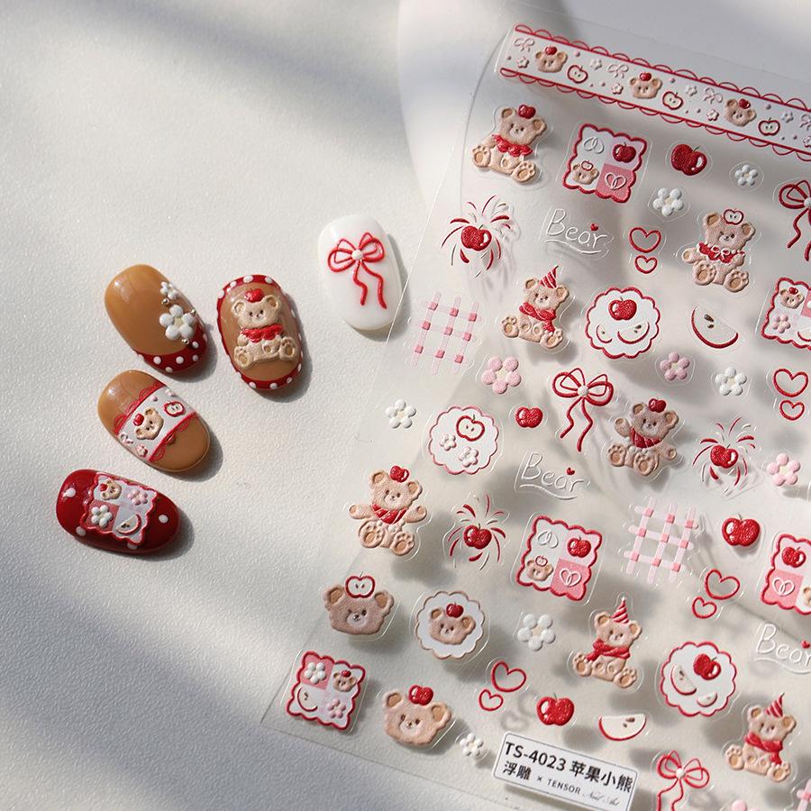 

TS-4023 Apple Bear Cartoon Frosted Nail Stickers - Cute Self-Adhesive Nail Art