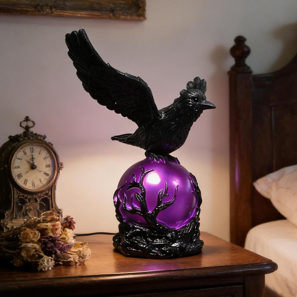 Novelty Raven Statue Table Lamp Gothic Crow Light USB Rechargeable Night Light Aesthetic Resin LED Desk Light Home Decorations