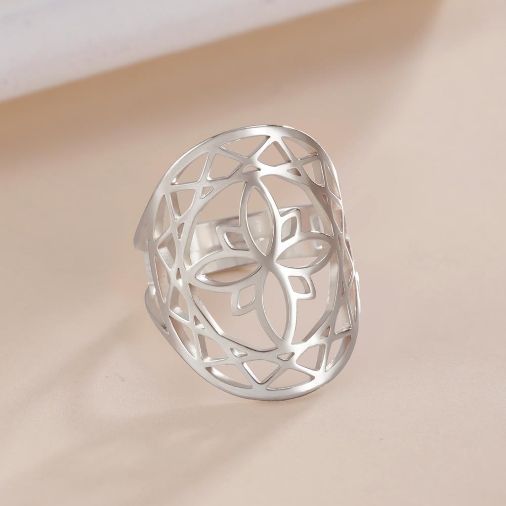 COOLTIME Witch Knot Men Rings Stainless Steel Adjustable Geometric Flower Finger Rings for Women Jewelry Gift