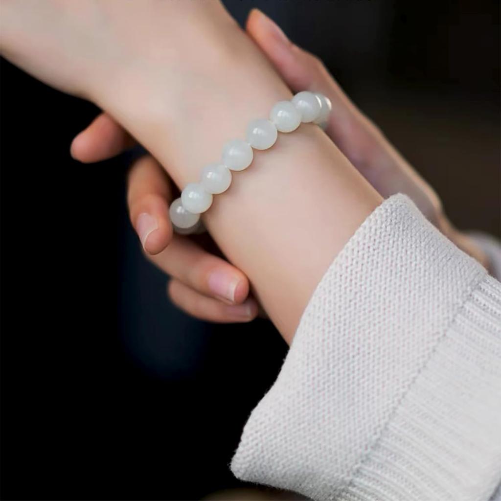 Bracelet made of white natural carefully high diameter 22 good with bead threading wire and New gift 8mm [TANAKA YA] jade, stone, selected, quality,