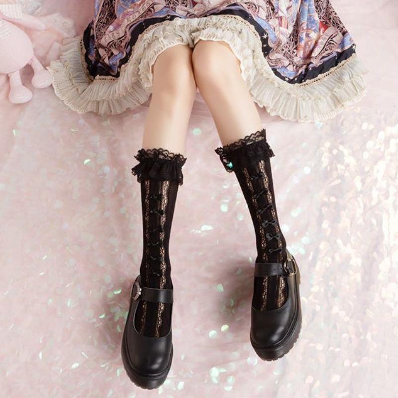 Cute Girly Sexy Lolita Lace Ruffle Knee High Calf Socks Summer Thin