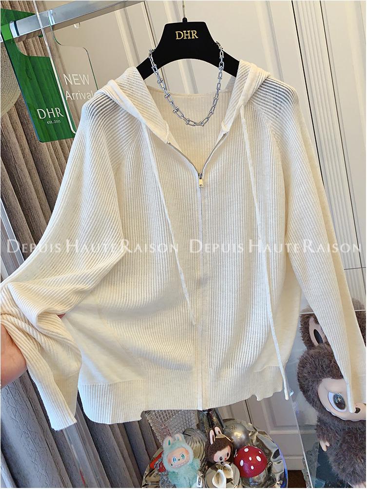 Plain Color Zipper Hooded Knit Jacket - Women's Casual Early Autumn Style