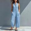 2026 Womens Sleeveless Stand Collar Pocket Jumpsuit Loose Fit Cotton Linen Casual Romper