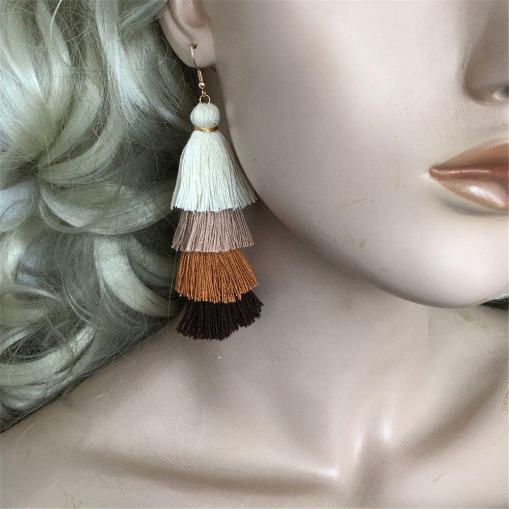 Boho Gradient Ethnic Ear Stud Bohemian Dangle Drop Earrings Multilayer Drop Long Tassel Earrings