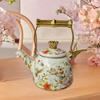 Elegant Enamel Teapot with And Floral Pattern; for Home, Office Cafe