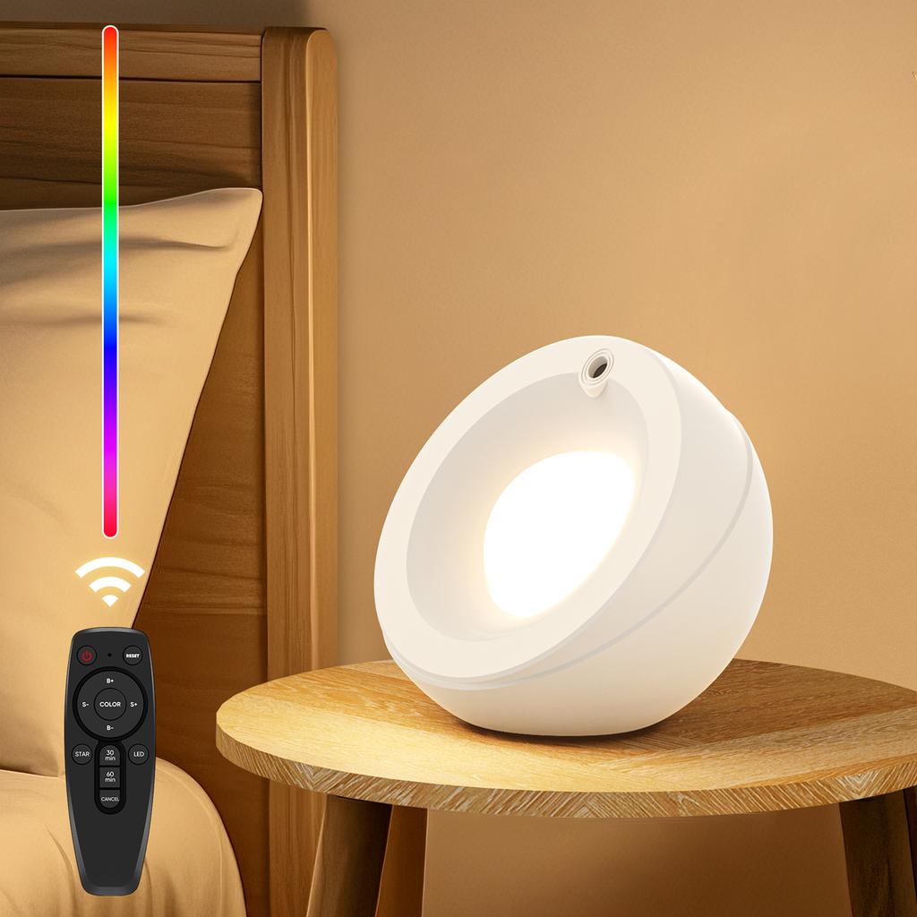 RGB Bedside Lamp with Star Projection, Dimmable Night Light with Timer Function (30 60 Mins), Star Sky Projection,