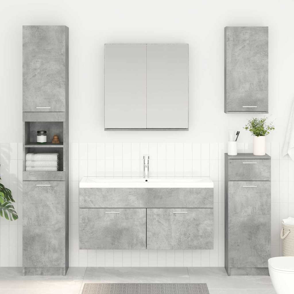 Washbasin Cabinet with Storage Concrete Grey Wood Based Material