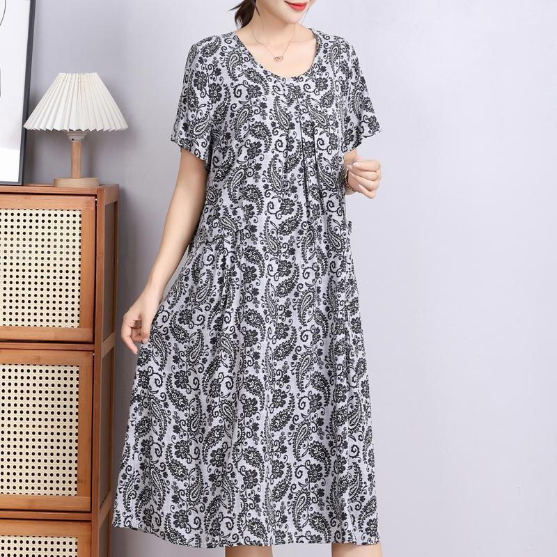 Elegant Woman Summer Dress Casual Loose Short Sleeve Long Dresses Plus Size Woman Clothing