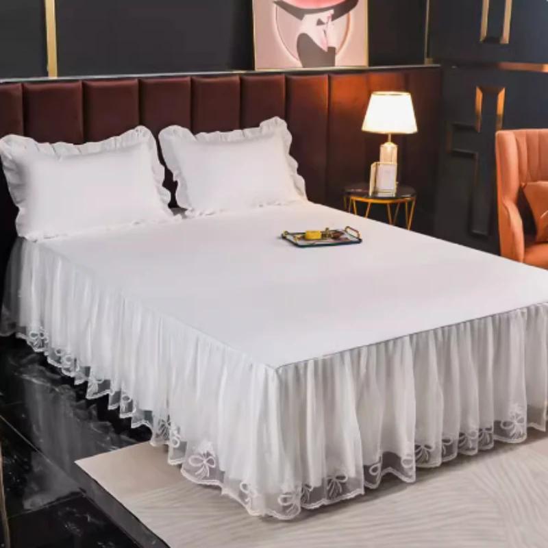 New Solid Color Bed Skirt Princess Style Lace Lace Cover Ugly Bed Apron Protective Sleeves Are Universal All Year Round