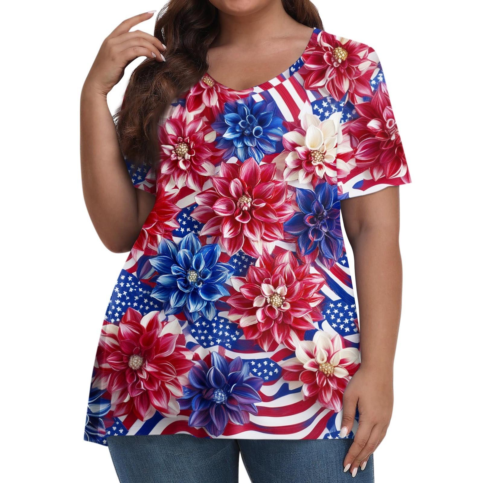 

Women s Fashion Casual V-Neck Pullover Short Sleeve Large Size Printed T-Shirt Top L