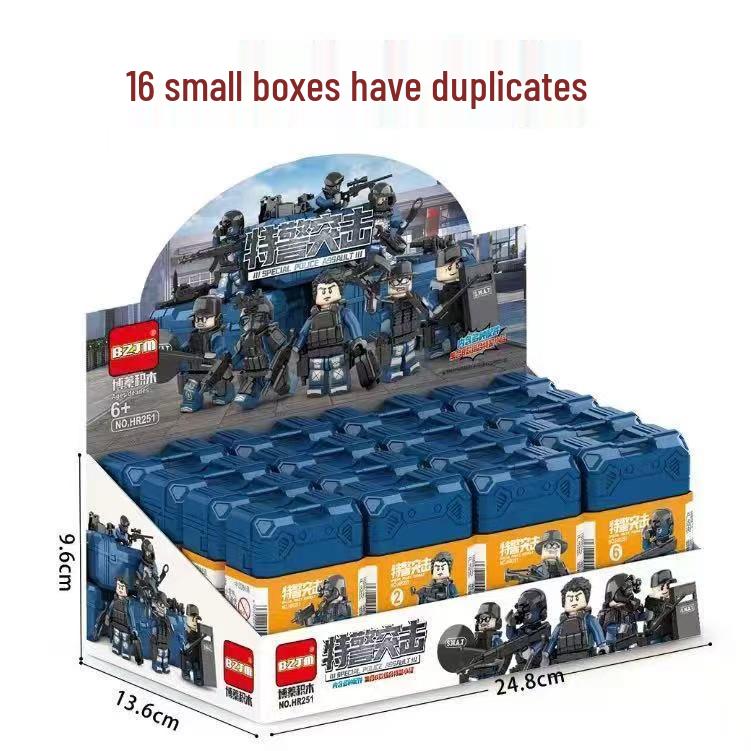 SWAT Assault Team Minifigure Set: Military Building Blocks Compatible with LEGO - Includes Soldiers, Weapons, and Sand Table for Kids.