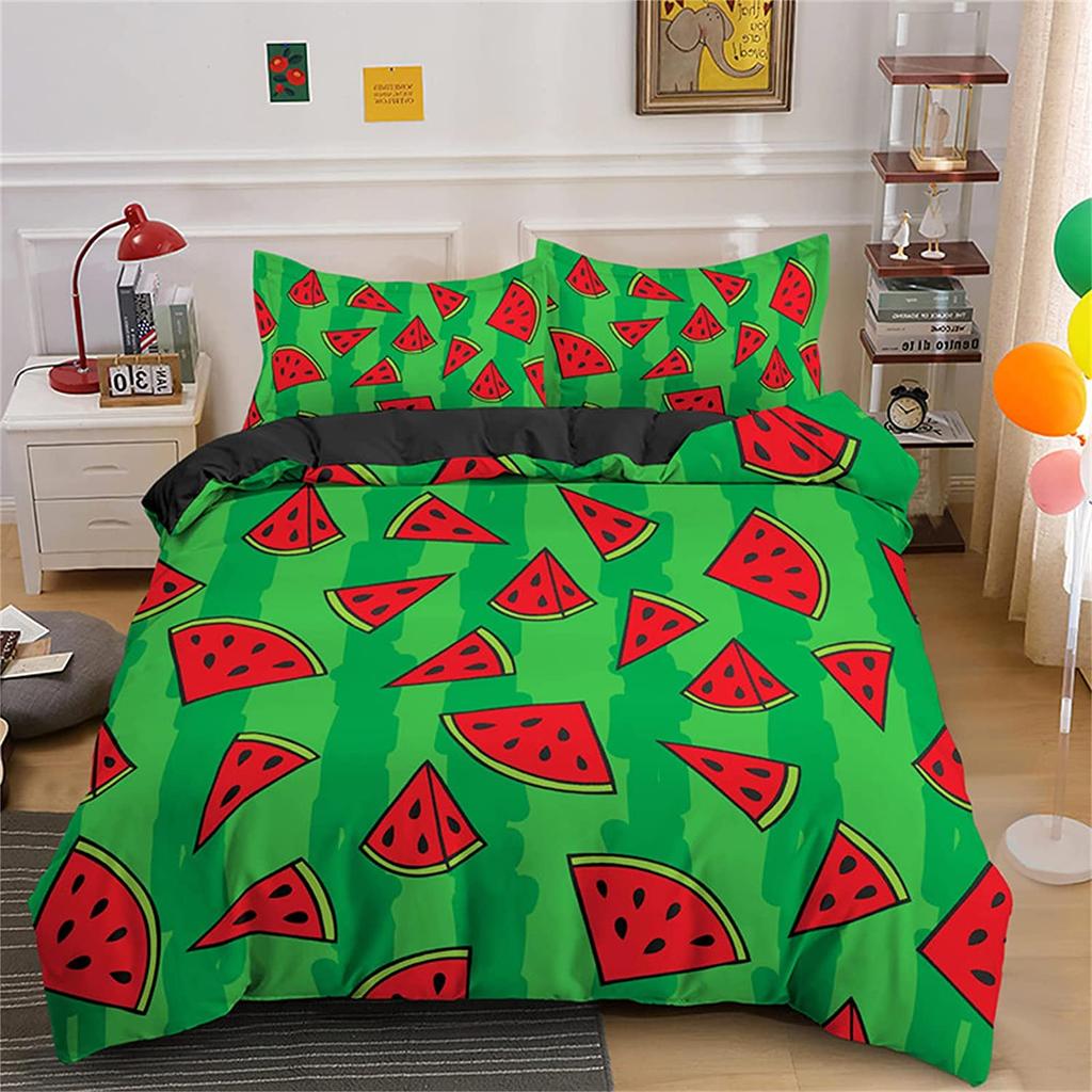 Watermelon Duvet Cover Set Green Red Polyester King Queen Full Size Bedding For Kids Teens Adults