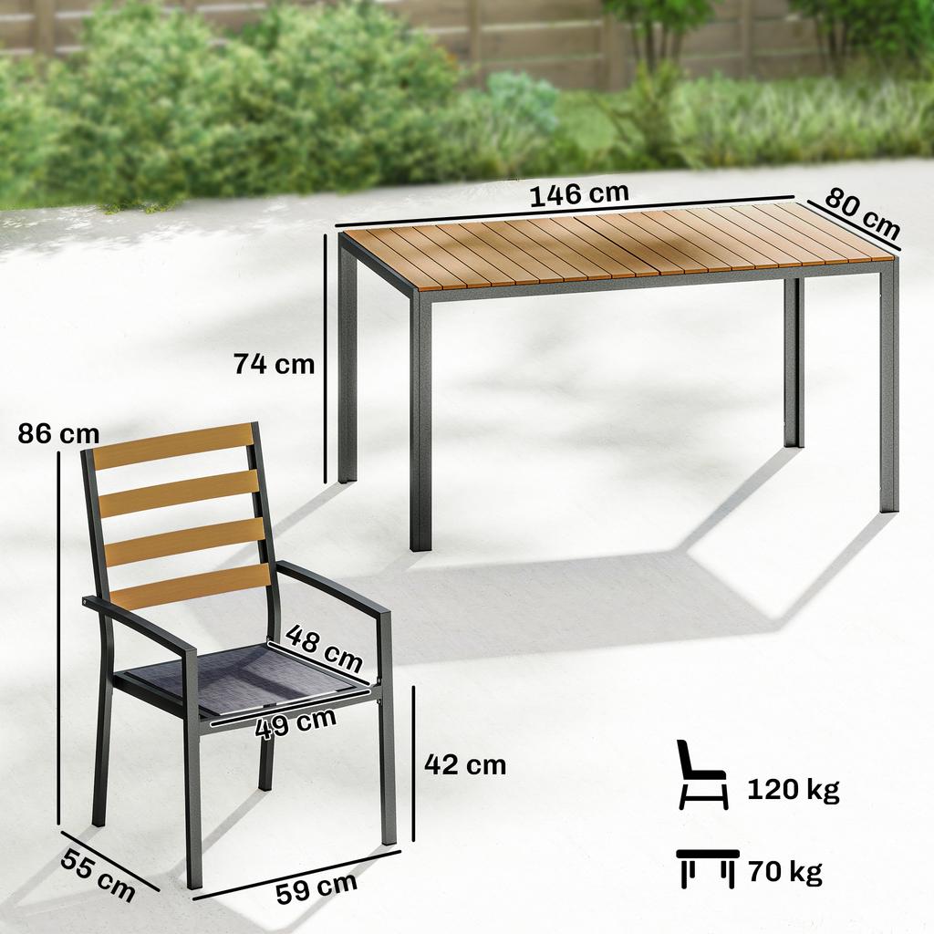 7-Piece Seating Set Garden Furniture Set, Garden Set with 1 Dining Table, 6 Chairs, Cushions, for Patio, Natural Wood