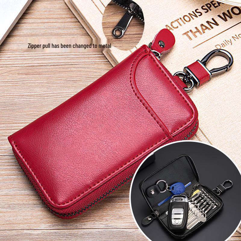 Men's Large Capacity Genuine Cowhide Key and Card Holder with Zipper