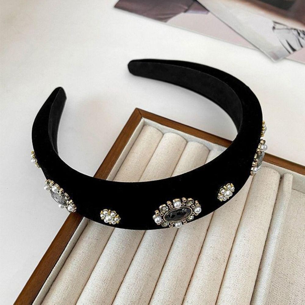 Pearl Diamond Velvet Headband Elegant Design Hair Hoops Rhinestone Headband  Autumn Winter