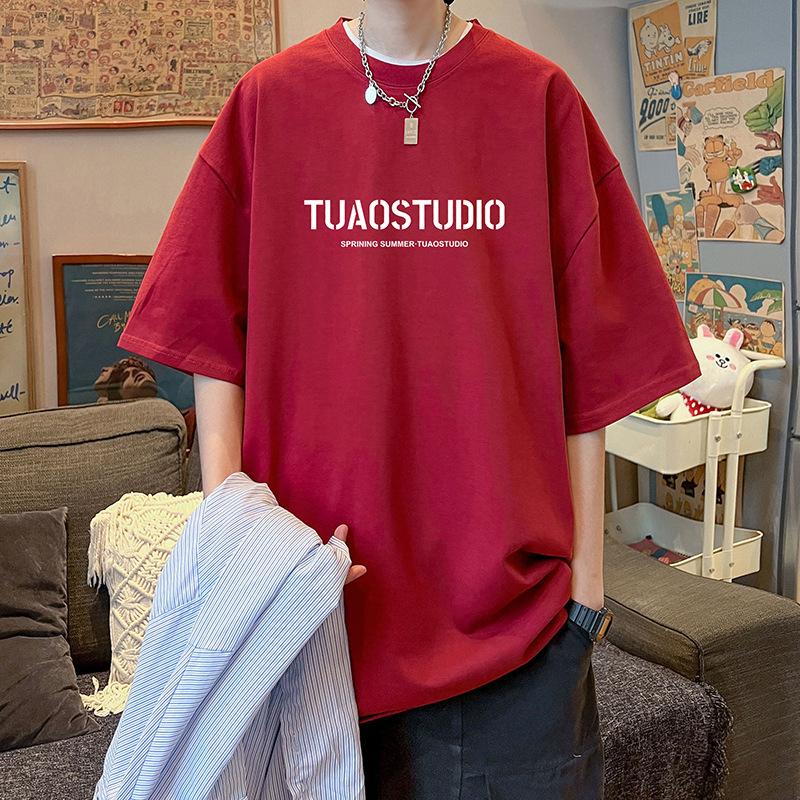 Simple T-shirt Men's Print Summer Trendy Printed Cotton Short Sleeved Loose Trendy Breathable T-shirts