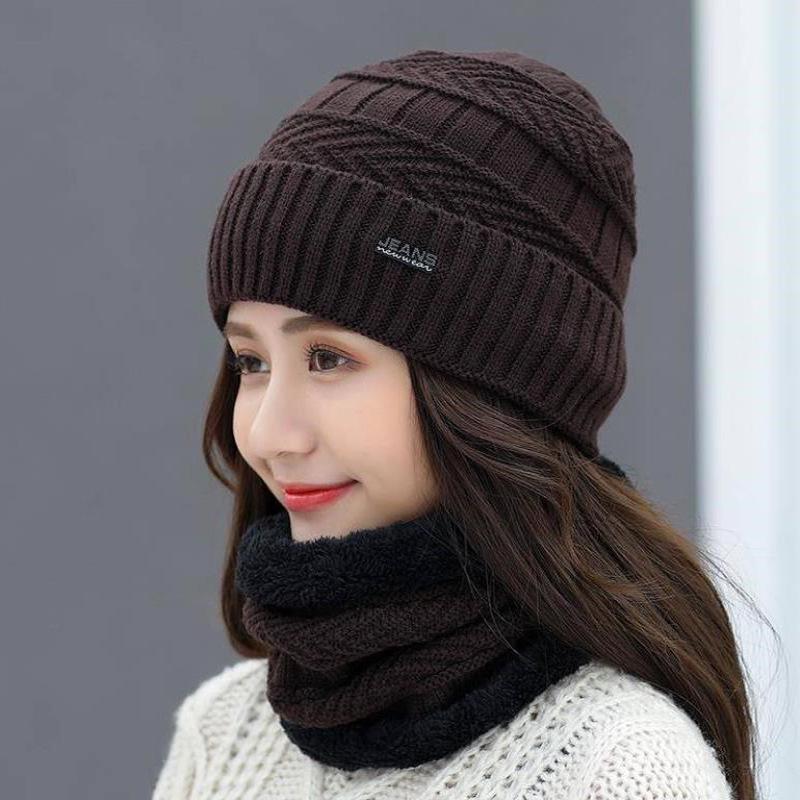 Hat Women's Winter Velvet Warm Ear Protection Wool Hat Fashionable Versatile Autumn and Winter Thickened Cold-proof Knitted Hat