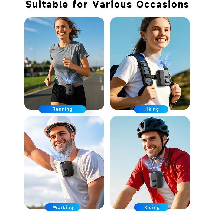 2025 Smart Portable Rechargeable Fan with LED Light & 25H Runtime, 4-Speed 9200RPM Turbo Cooling Personal Waist Fan, Wearable Neck & Belt Clip for