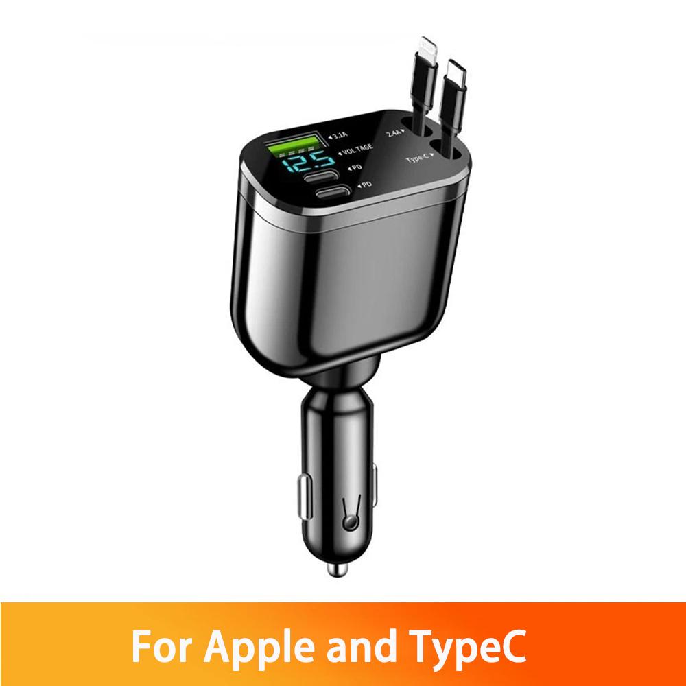 

НОВОЕ 5-в-1 100 Вт выдвижное автомобильное зарядное устройство для мобильного телефона USB PD Type C кабель для iPhone шнур для быстрой зарядки адаптер прикуривателя автомобильные аксессуары For Apple and TypeC