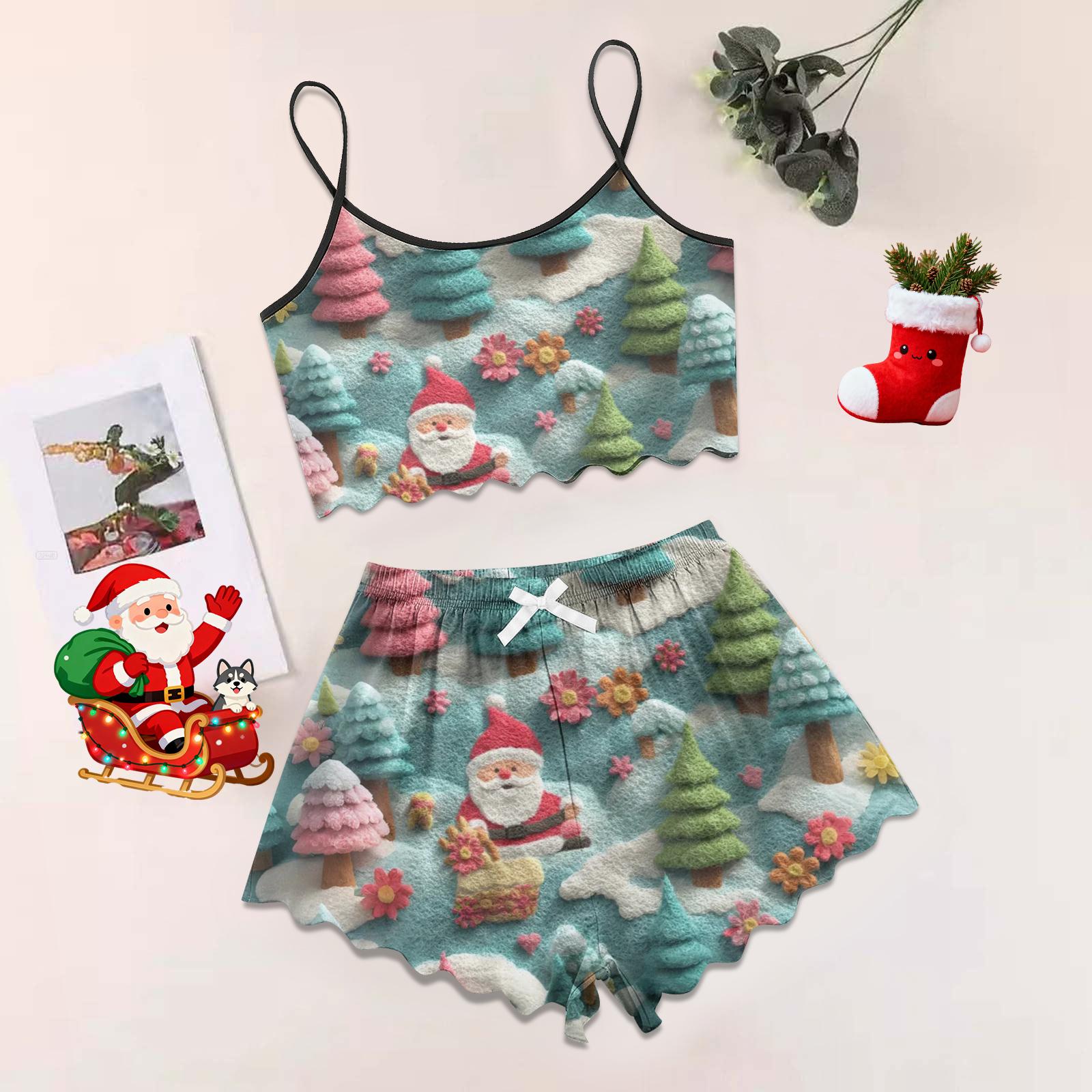 

Женский рождественский комплект с ретро цветочным принтом, жилет без рукавов на подтяжках, шорты, пижамный комплект XL зелёный