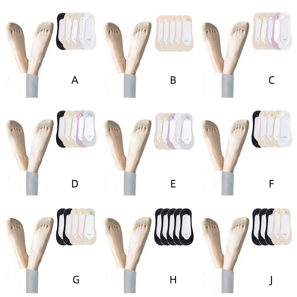 5Pairs Solid Color Invisible Tabi Socks Mesh Non-slip Toe Socks Boat Socks Set Women  Girls