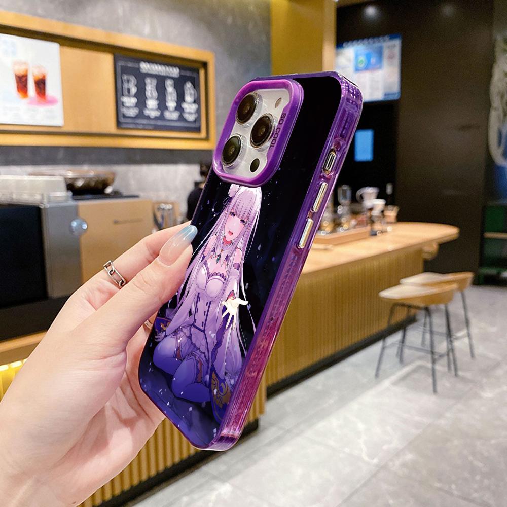 ReZero Emilia Waifu Purple Translucent Mobile Phone Case for iPhone 17 16 15 14 13 12 11 X XR XS Air Pro Max Plus Colorful Cover