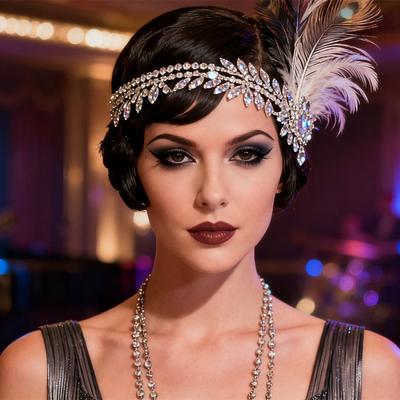 Heißer Gatsby Federkopfschmuck Damen Retro Nische Leichter Luxus Strasssteine Haarkette Mode Dinnerparty Zubehör