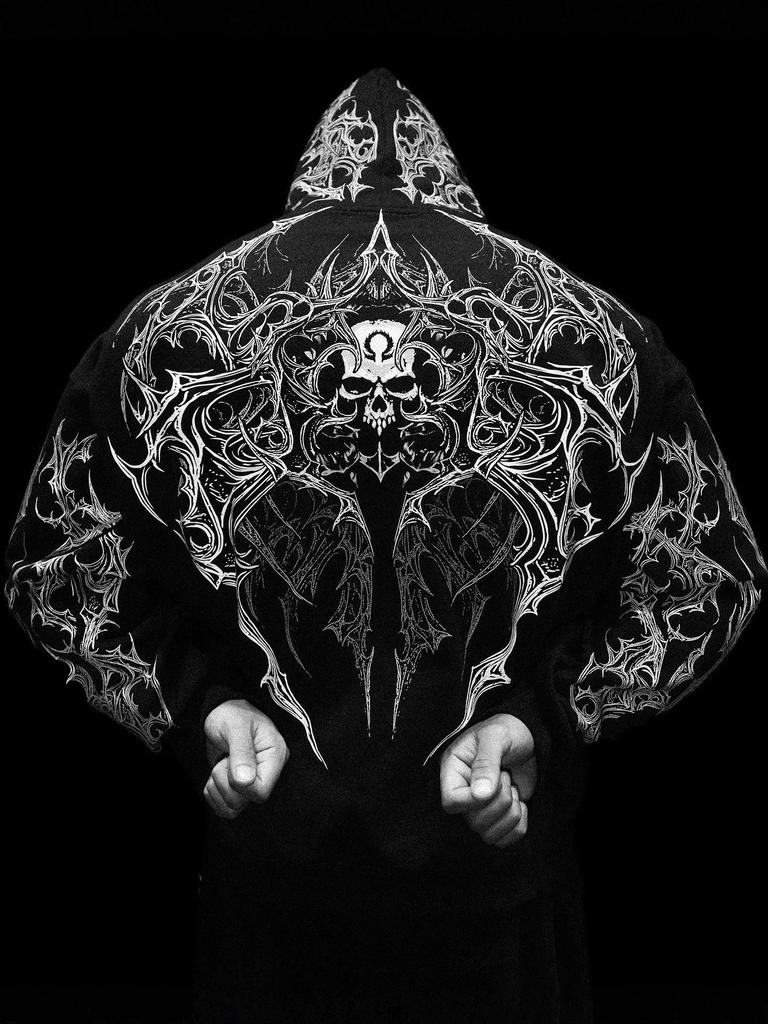 American Trendy Skull Print Zipper Hoodie: Autumn/Winter Dark Style