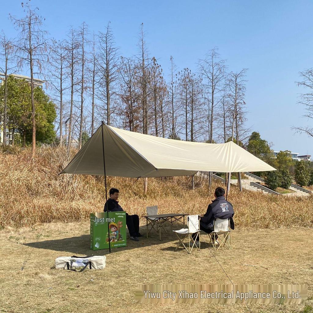 3x4.5m Silver-Coated Camping Tarp Tent: Sun, Rain & UV Protection Canopy.