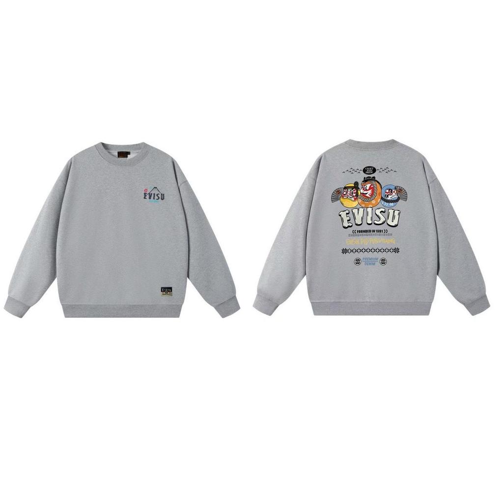 Fukujin EVISU2025 Unisex Round Neck Hoodie - Trendy Cotton Streetwear Pullover with Print