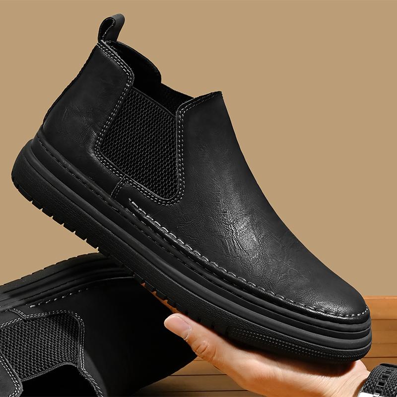 Fashion New Casual Leather Mens Chelsea Boots Fashion Brand Male Motorcycle Boots Comfortable Men High Top Shoes Handmade Elegant Botas