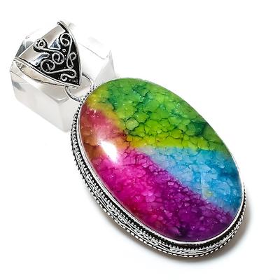 Natural Rainbow Solar Quartz Handmade 925 Sterling Silver Pendant 2.36" J7n13