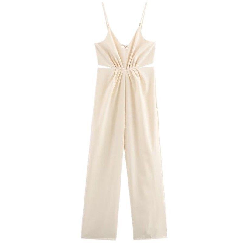 Fashion Style 2024 New Fall Women's Clothing V-neck Brace Ruched Decorative Thin Strap Jumpsuit Pants 0387068