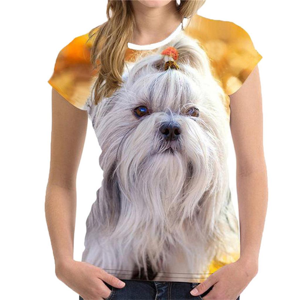 Women's Fashion Casual Digital Print With Simulation Cat And Dog Short-sleeved T-shirt Top